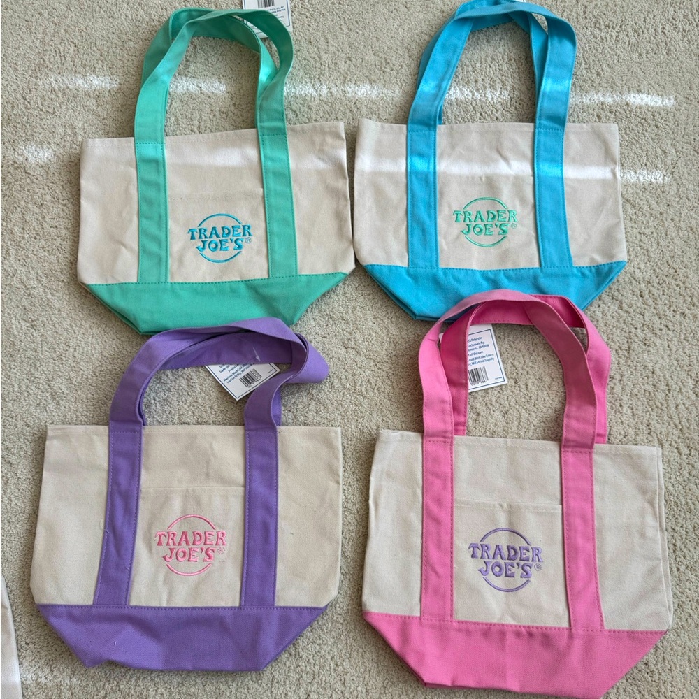 Trader Joe’s Canvas Tote Bag  - Pink, Purple , Green, Blue